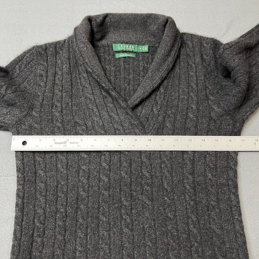 Lauren Ralph Lauren Sweater Women's Medium Gray Cashmere Cable Knit Shawl Collar - Picture 8 of 10